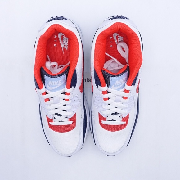 NEW Nike Air Max 90 Sneakers DJ5177-100 White/Chile Red - Picture 4 of 9